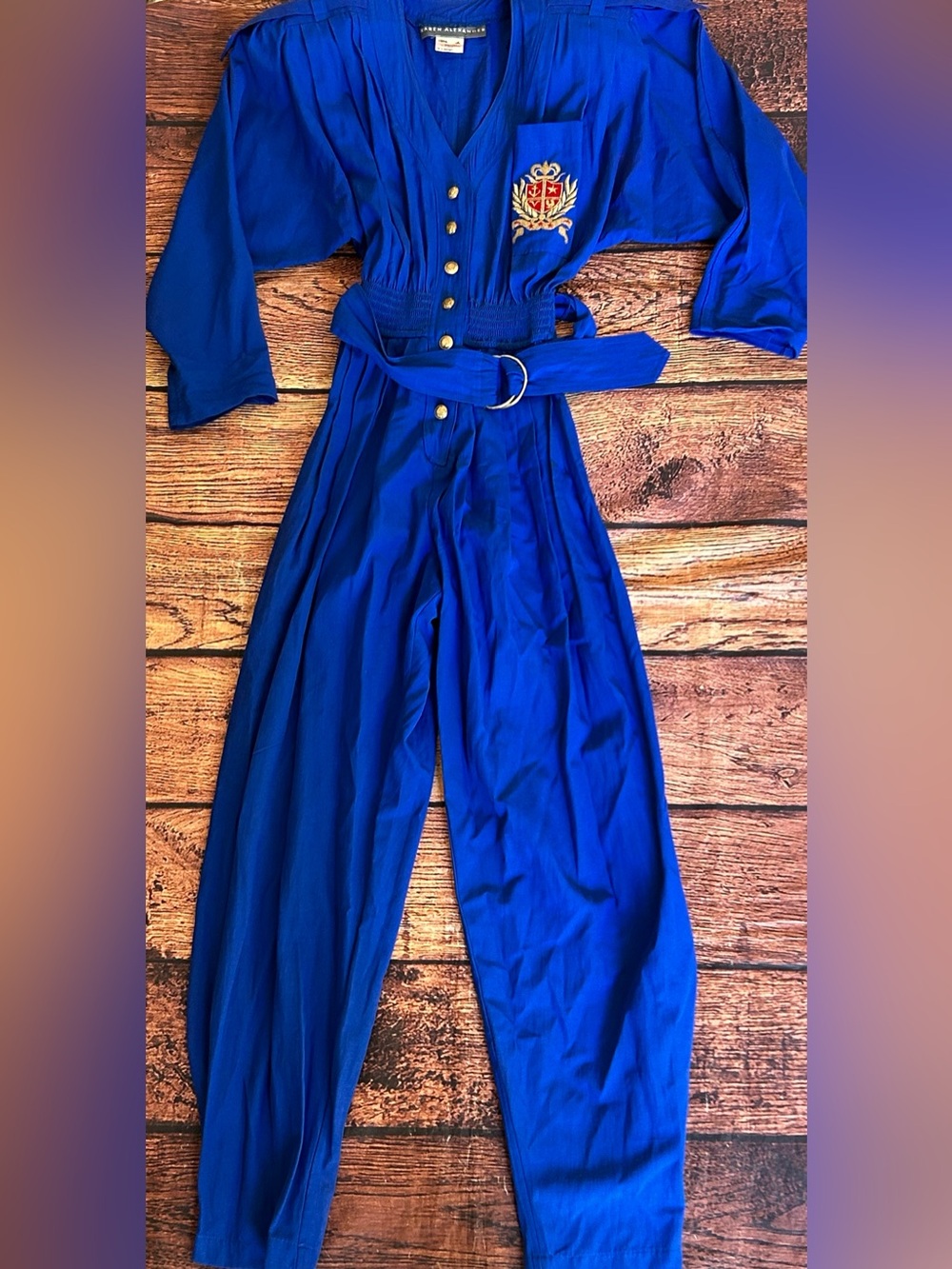 Vintage 80s Karen Alexander Royal Blue Jumpsuit Size 6 Tailored Statement